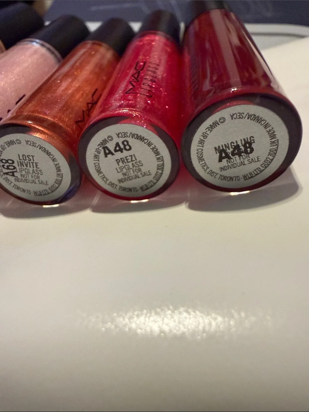 MAC Lipglass Gloss Set — Champagne, Light Pink, Copper, Fuchsia & Deep Red